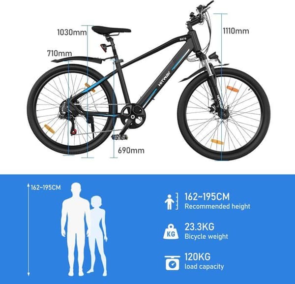 HITWAY BK7S mountainbike - 36V/12Ah batteri - 250W motor - Shimano 7 hastigheter - Svart
