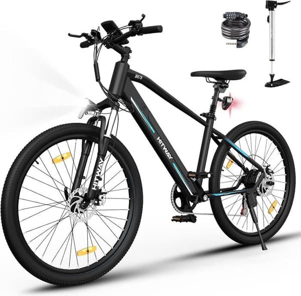 HITWAY BK7S mountainbike - 36V/12Ah batteri - 250W motor - Shimano 7 hastigheter - Svart