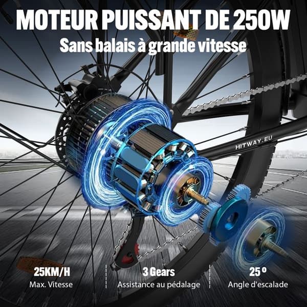 HITWAY Elcykel E-Bike 28 tum, 250W motor, 36V 13Ah batteri, 7 hastigheter, LCD-skärm - svart