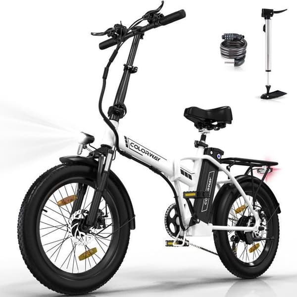Elcykel VAE COLORWAY 20×3.0 Big Tires - EBike MTB - 36V12Ah Batteri - 35-90 KM 250W Motor - Vit