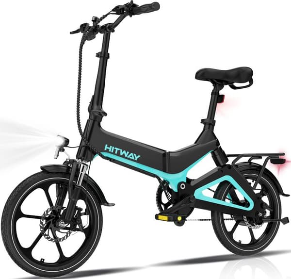 HITWAY elcykel Svart 16", lätt och hopfällbar Elektrisk pedalassistanscykel, 36V 7,8Ah 250W, fri pump och lås