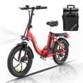 Miniatyrbild 1 av 4: HITWAY Röd elcykel, 20" hopfällbar elektrisk fatcykel för vuxna, 36V-11,2Ah batteri, Shimano 7 hastigheter + HITWAY svart väska
