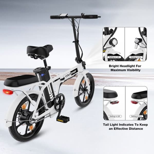16" COLORWAY hopfällbar elcykel - 36V8.4Ah batteri - Assisterad trampning - LCD-skärm - Vit