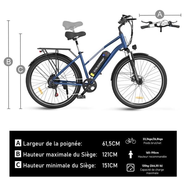 COLORWAY Elcykel 28" VAE - E-BIKE MTB Avtagbart batteri 36V 15Ah - 250W motor - Shimano 7 Speeds - Blå