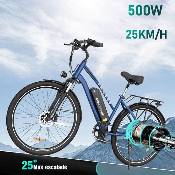 COLORWAY Elcykel 28" VAE - E-BIKE MTB Avtagbart batteri 36V 15Ah - 250W motor - Shimano 7 Speeds - Blå
