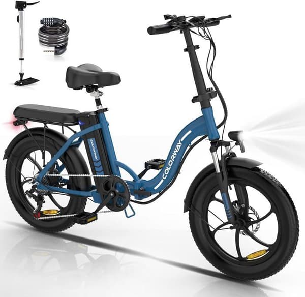 COLORWAY hopfällbar elcykel 20" - 36V/12Ah batteri - 250W motor - 7 hastigheter - Blå