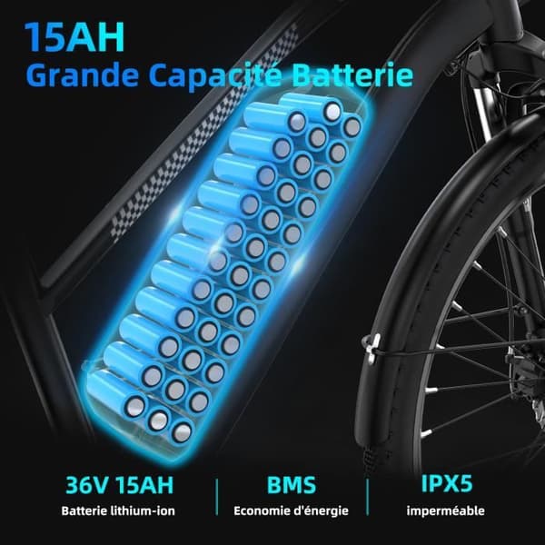 COLORWAY Elcykel 28" VAE - E-BIKE MTB Avtagbart batteri 36V 15Ah - 250W motor - Shimano 7 Speeds - Svart