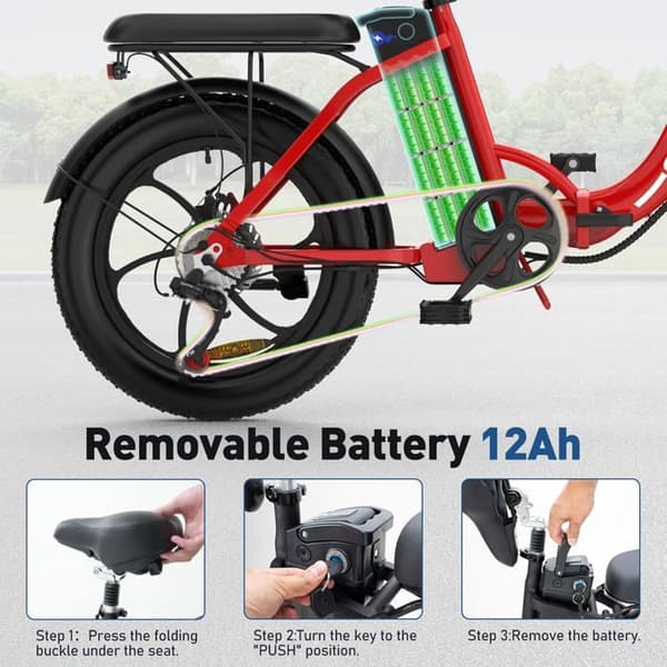 COLORWAY hopfällbar elcykel 20" - 36V/12Ah batteri - 250W motor - 7 hastigheter - Röd