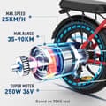 Miniatyrbild 6 av 6: COLORWAY hopfällbar elcykel 20" - 36V/12Ah batteri - 250W motor - 7 hastigheter - Röd
