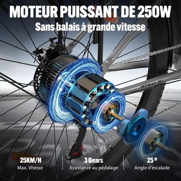 HITWAY Elcykel E-Bike 28 tum, 250W motor, 36V 13Ah batteri, 7 hastigheter, LCD-skärm - Silver