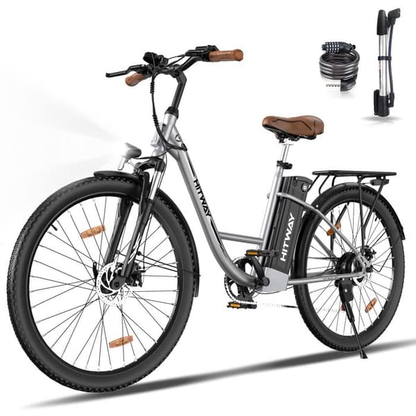 HITWAY Elcykel E-Bike 28 tum, 250W motor, 36V 13Ah batteri, 7 hastigheter, LCD-skärm - Silver