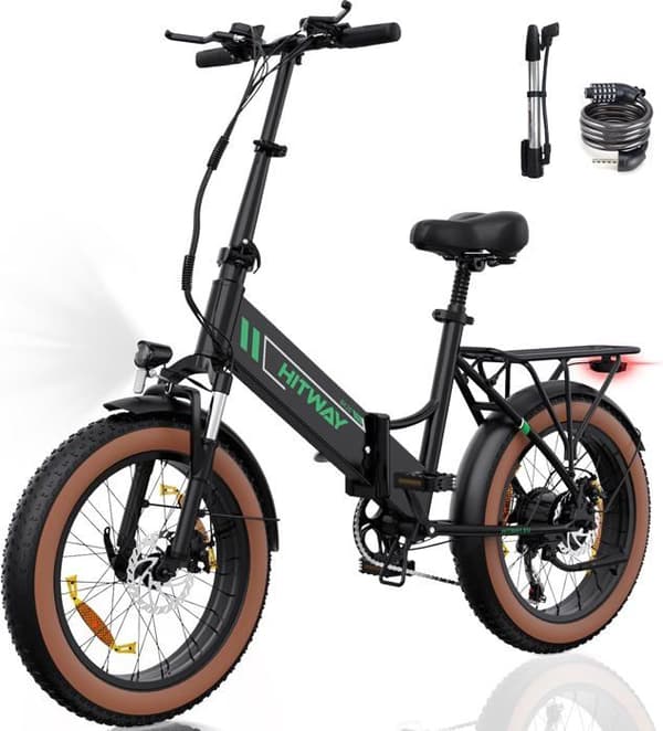 HITWAY elcykel 20 * 4,0 stor tum hopfällbar, city mountainbike, avtagbar 48V10,4Ah litiumbatteri - 7 hastigheter - svart