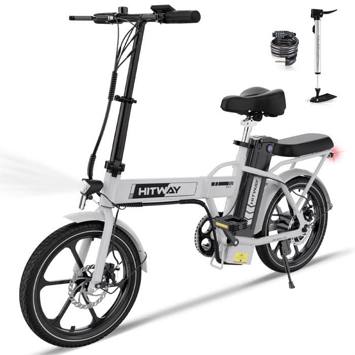 Elcykel HITWAY E-Bike 10-4Ah 36V Avtagbart Batteri, Fällbara Cyklar, Räckvidd 35-90KM, Motor 250W, Vit