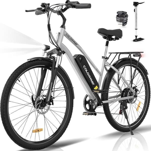 COLORWAY Elcykel 28" VAE - E-BIKE MTB Avtagbart batteri 36V 15Ah - 250W motor - Shimano 7 Speeds - Silver