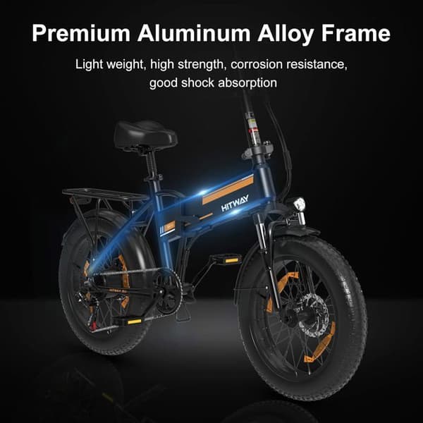 HITWAY E-Bike 20" x4.0 Fat Tire Hopfällbar Elcykel - BK10S - 250W Motor - Avtagbart 48V 12Ah batteri - Svart & Orange