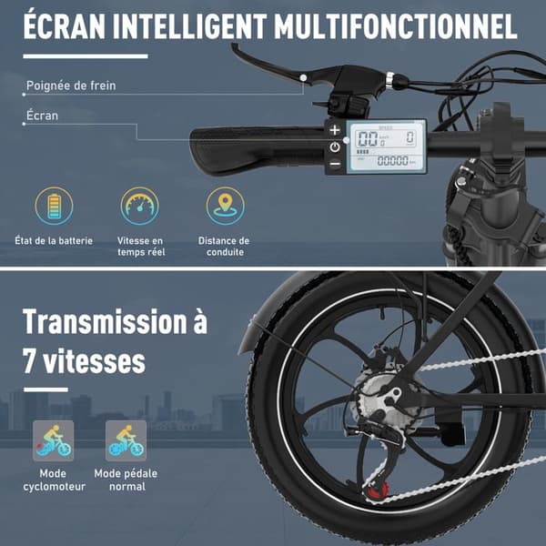 HITWAY Elcykel 20" MTB - 36V batteri - 11,2Ah - 250W Motor - 7 hastigheter - Svart