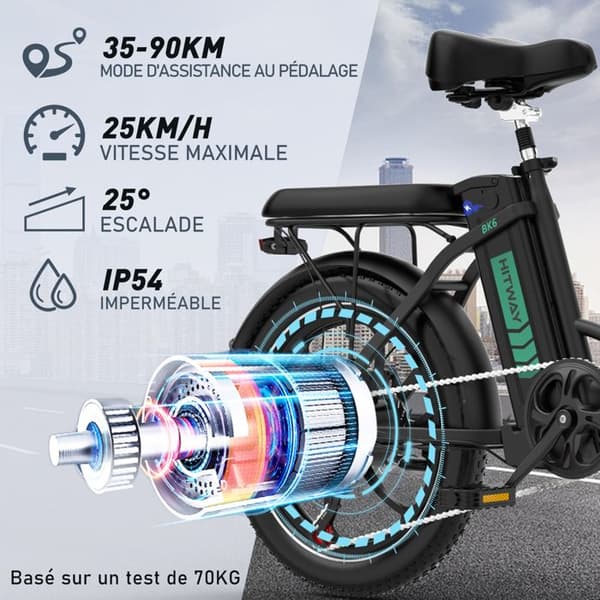 HITWAY Elcykel 20" MTB - 36V batteri - 11,2Ah - 250W Motor - 7 hastigheter - Svart