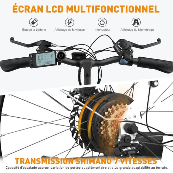 HITWAY Elcykel 26" vit, E-cykel med löstagbart 36V/12AH batteri, Shimano 7-växlad, MTB City E-Bike