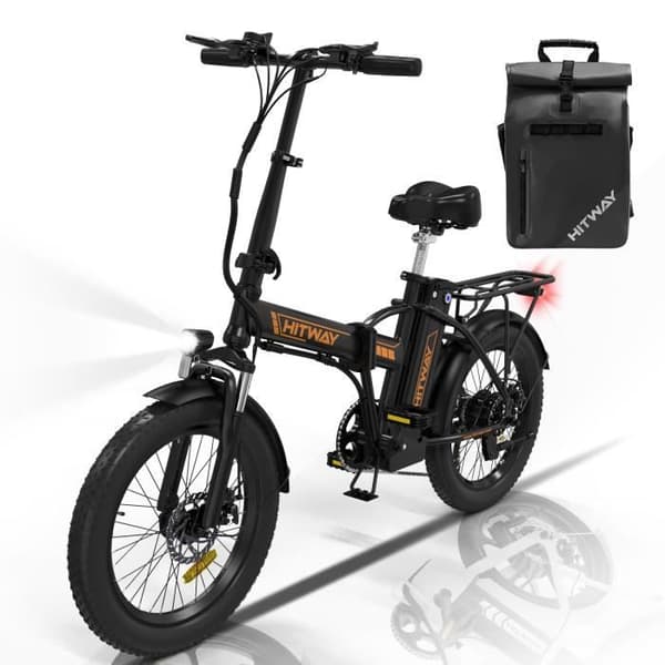 HITWAY hopfällbar elcykel 20" elcykel svart-orange - 36V batteri - 11,2Ah - LCD-skärm+HITWAY svart väska
