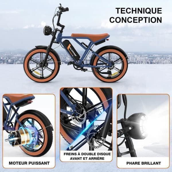 FÄRGSÄTTNING BK29 – Elektrisk Terrängcykel 20" Fat Bike 4.0, Motor 250W, Batteri 48V 15Ah, Shimano 7 Växlar – Blå