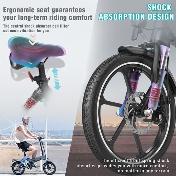 16" hopfällbar elcykel - Magnesiumlegering - Justerbar höjd - Dubbla skivbromsar - Grå