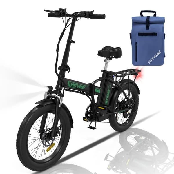 HITWAY hopfällbar elcykel 20" E-cykel Svart-Grön - 36V batteri - 11,2Ah - LCD-skärm+HITWAY blå väska
