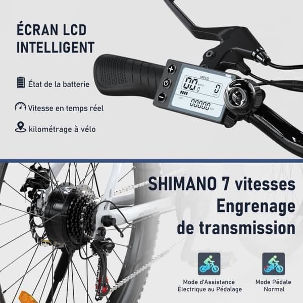 HITWAY elcykel VAE Vit, elektrisk mountainbike, 26" x 3.0 City E-Bike, löstagbart 48V15AH litiumbatteri, Shimano 7 hastigheter