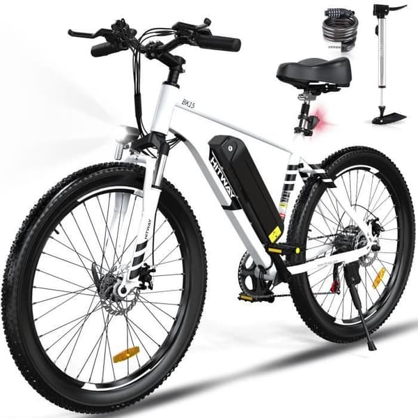 HITWAY elcykel VAE Vit, elektrisk mountainbike, 26" x 3.0 City E-Bike, löstagbart 48V15AH litiumbatteri, Shimano 7 hastigheter