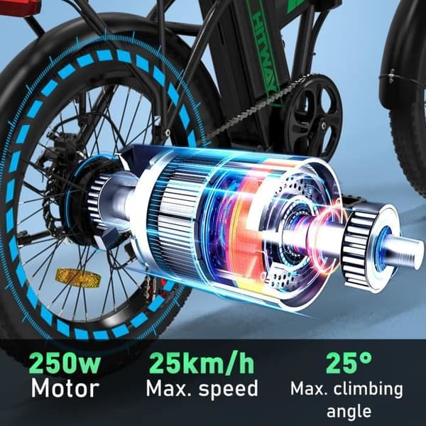 HITWAY hopfällbar elcykel 20" elcykel svart-grön - 36V batteri - 11,2Ah - LCD-skärm+HITWAY grön väska