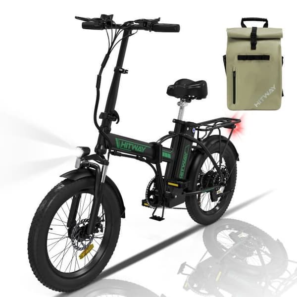 HITWAY hopfällbar elcykel 20" elcykel svart-grön - 36V batteri - 11,2Ah - LCD-skärm+HITWAY grön väska