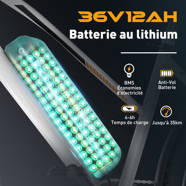 VAE elcykel - HITWAY - Vit - 28" - Avtagbart batteri 250W 36V 12Ah - Shimano 7 hastigheter - Elektrisk mountainbike