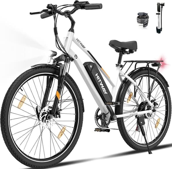 VAE elcykel - HITWAY - Vit - 28" - Avtagbart batteri 250W 36V 12Ah - Shimano 7 hastigheter - Elektrisk mountainbike