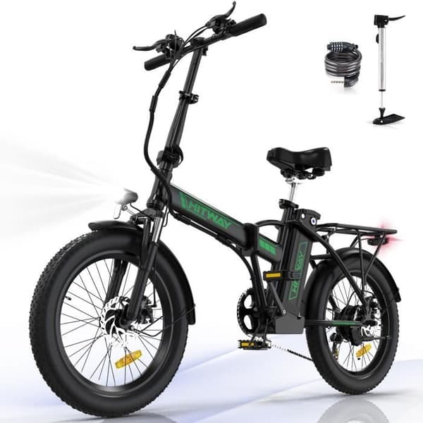 HITWAY 20" hopfällbar elcykel Svart-Grön - 36V batteri - 11,2Ah - LCD-skärm - Gratis cykelpump