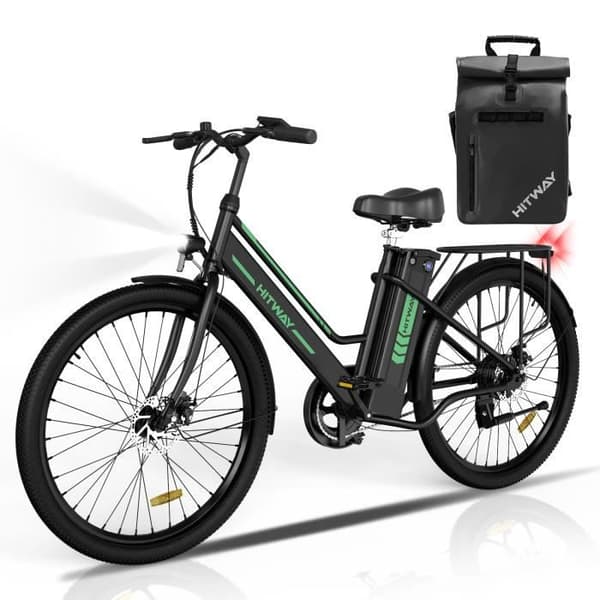 HITWAY elcykel 26" svart 250W motor - löstagbart litiumbatteri 36V - 8,4Ah+HITWAY svart väska