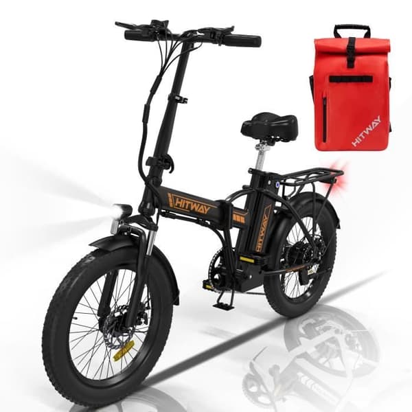 HITWAY hopfällbar elcykel 20" E-cykel Svart-Orange - 36V batteri - 11,2Ah - LCD-skärm+HITWAY Röd Väska