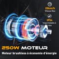 Miniatyrbild 6 av 6: VAE elcykel - HITWAY - Svart - 28" - Avtagbart batteri 250W 36V 12Ah - Shimano 7 hastigheter - Elektrisk mountainbike