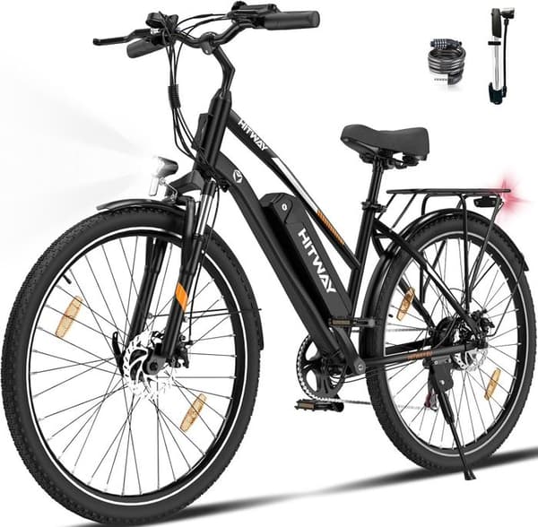 VAE elcykel - HITWAY - Svart - 28" - Avtagbart batteri 250W 36V 12Ah - Shimano 7 hastigheter - Elektrisk mountainbike