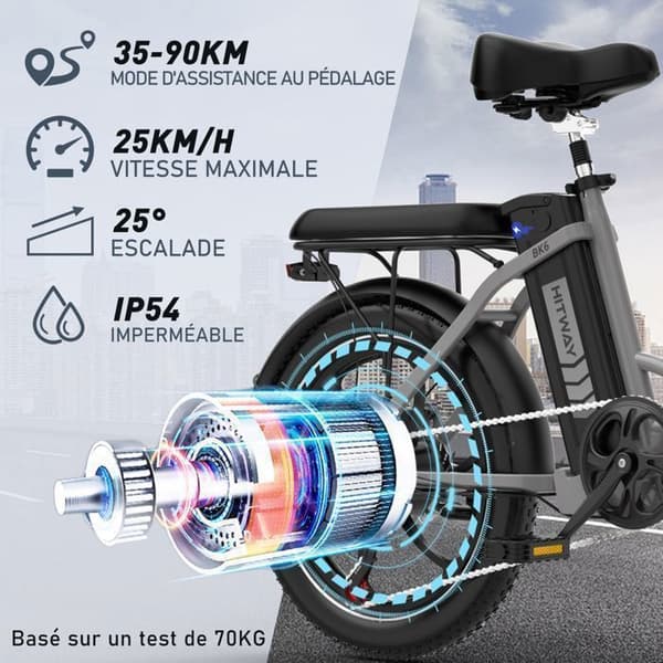 HITWAY Elcykel 20" Fällbar - Batteri 36V - 13Ah - Motor 250W - 7 Växlar - Silver