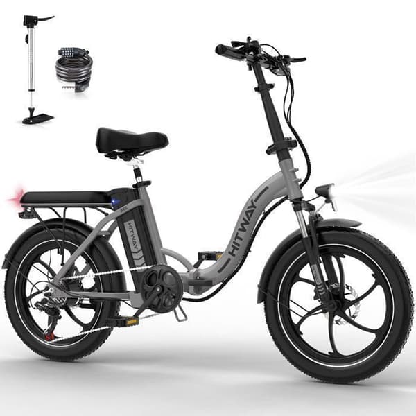 HITWAY Elcykel 20" Fällbar - Batteri 36V - 13Ah - Motor 250W - 7 Växlar - Silver
