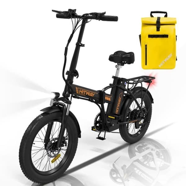 HITWAY hopfällbar elcykel 20" elcykel svart-orange - 36V batteri - 11,2Ah - LCD-skärm+HITWAY gul väska