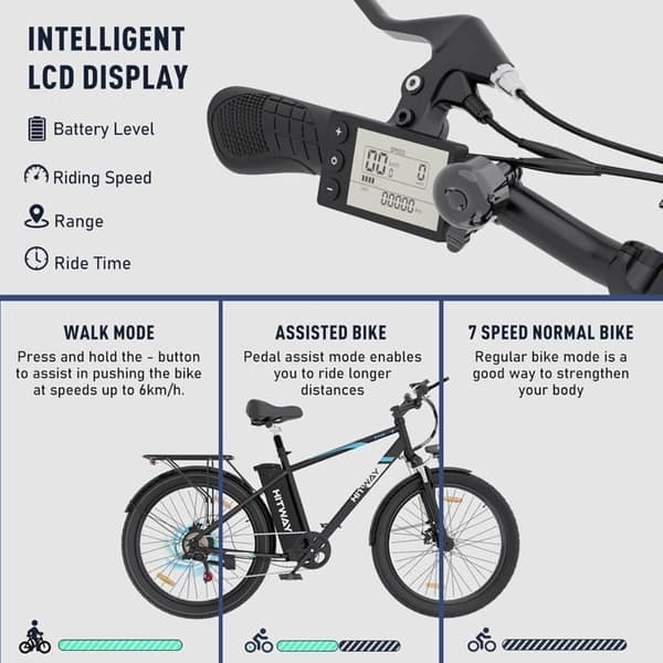 HITWAY Elcykel 26*3,0 Big Inch, City Mountain Bike, E-Bike Avtagbart litiumbatteri 48V15Ah - 7 hastigheter