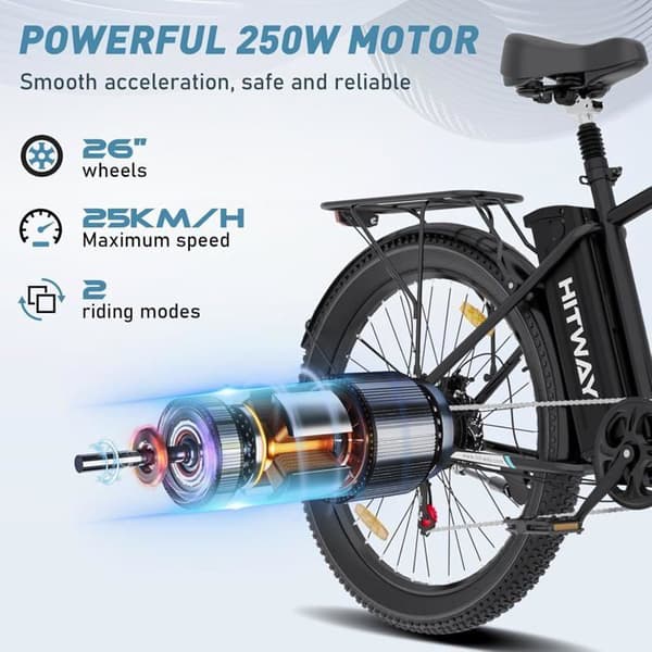 HITWAY Elcykel 26*3,0 Big Inch, City Mountain Bike, E-Bike Avtagbart litiumbatteri 48V15Ah - 7 hastigheter