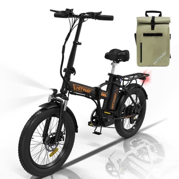 HITWAY hopfällbar elcykel 20" elcykel svart-orange - 36V batteri - 11,2Ah - LCD-skärm+HITWAY grön väska