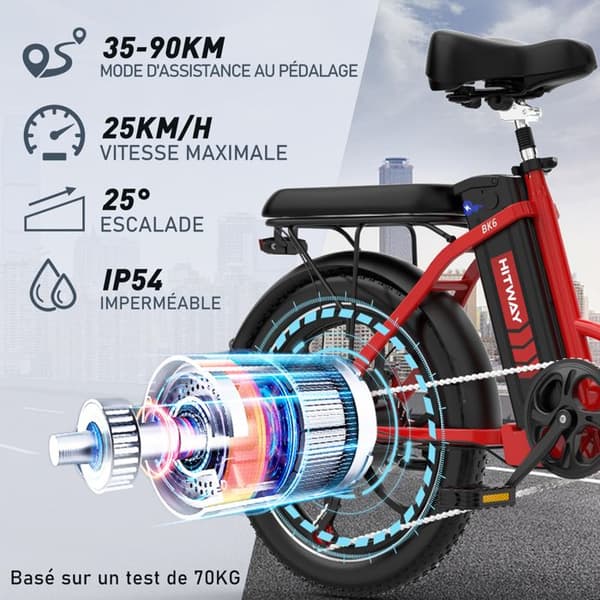 HITWAY Elcykel 20" MTB - Batteri 36V - 13Ah - Motor 250W - 7 Växlar - Röd