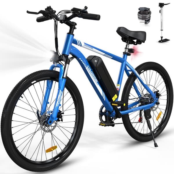 COLORWAY 26" Blue Electric Bike - VAE med avtagbart 36V/15AH batteri - Shimano 7-Speed - MTB City E-Bike