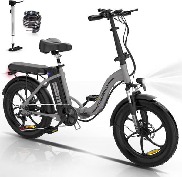 COLORWAY hopfällbar elcykel 20" - 36V/12Ah batteri - 250W motor - 7 hastigheter - Silver