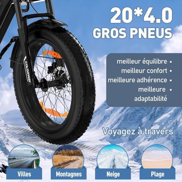 VAE elcykel - COLORWAY - Svart - 20" med 4.0 Fat Tire - Avtagbart 36V 12Ah batteri - All Terrain E-BIKE - Elektrisk MTB
