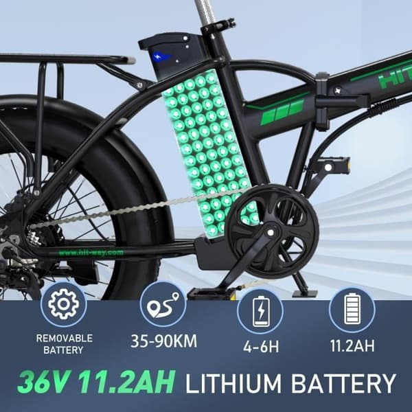 HITWAY hopfällbar elcykel 20" E-cykel Svart-Grön - 36V batteri - 11,2Ah - LCD-skärm+HITWAY svart väska
