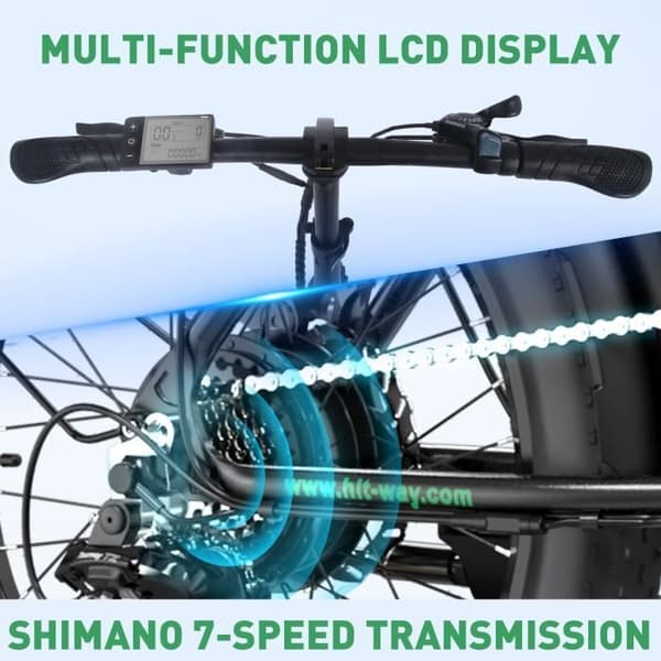 HITWAY hopfällbar elcykel 20" E-cykel Svart-Grön - 36V batteri - 11,2Ah - LCD-skärm+HITWAY svart väska