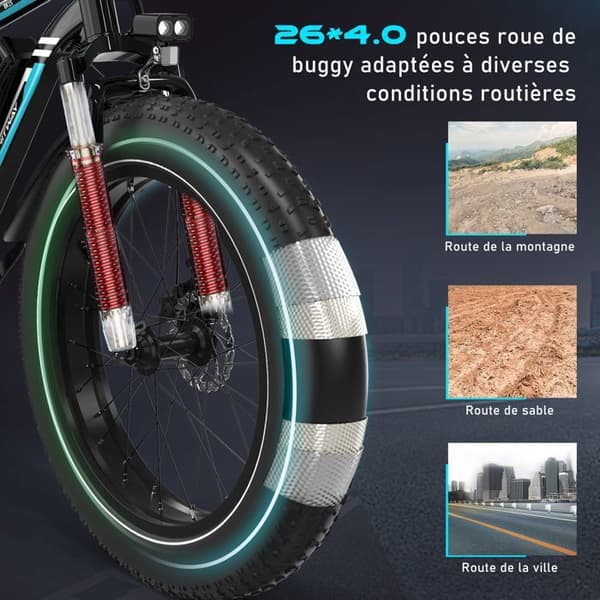 HITWAY elcykel VAE, elektrisk mountainbike, 26" x 4.0 City E-Bike, löstagbart 48V15AH litiumbatteri, Shimano 7 Speed